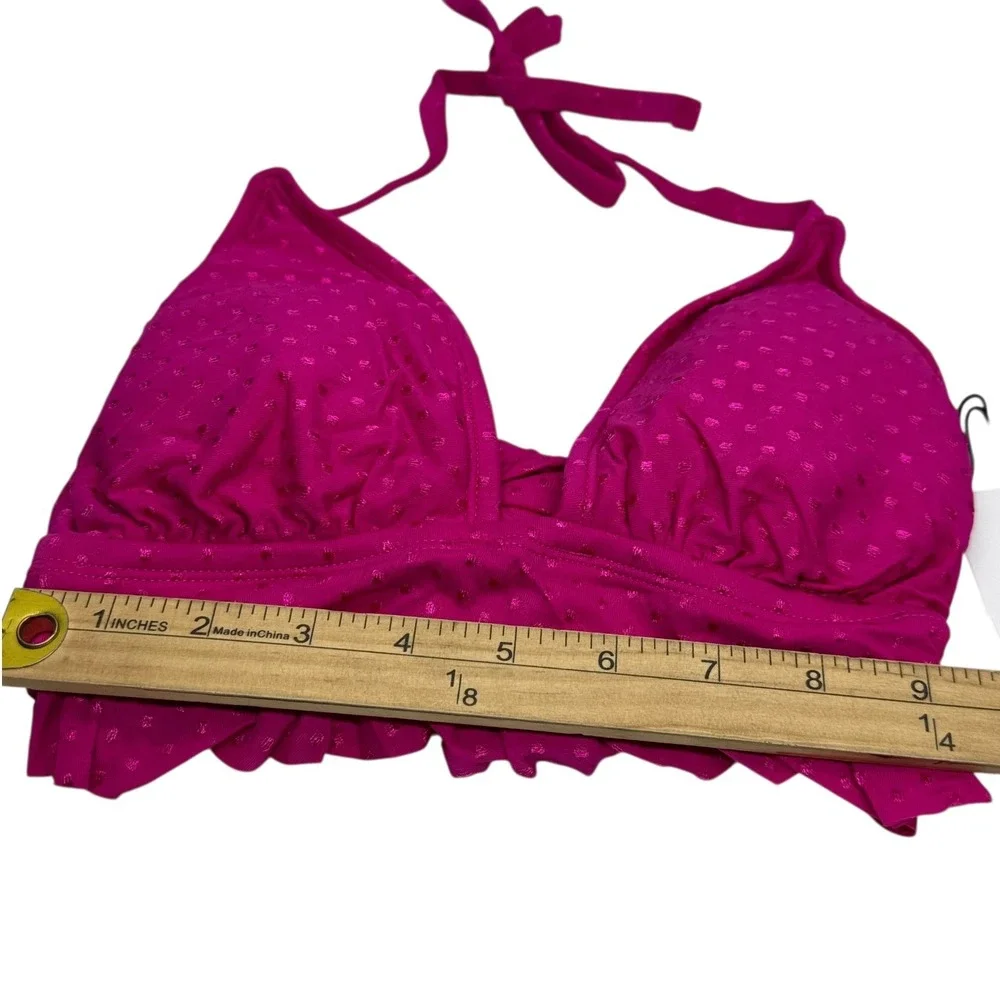 Shade Shore Raspberry Dot Ruffle‎ Halter Bikini Swim Top Women's Size Medium